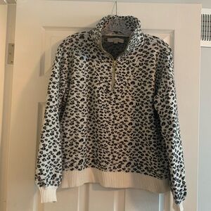 Black white leopard print quarter zip sweater